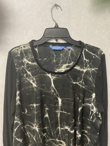 Simply Vera Vera Wang Black And White Asymmetrical 3/4 Sleeve Blouse/Size XL - Thumbnail 2