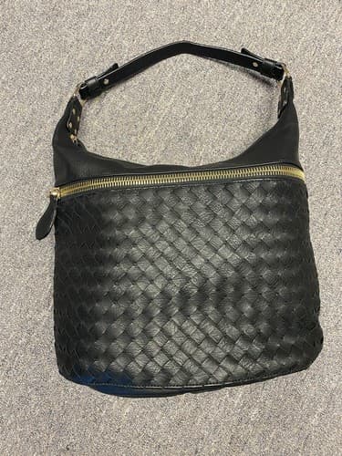 Madison West Hobo Black Braided Vegan Leather Handbag Slouchy Purse Basket - Image 1