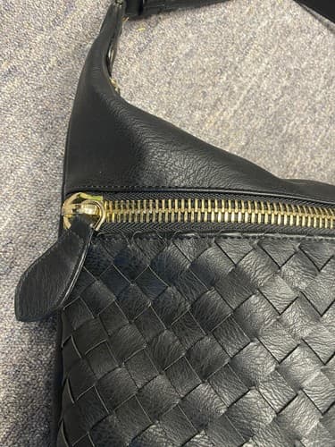 Madison West Hobo Black Braided Vegan Leather Handbag Slouchy Purse Basket - Thumbnail 2