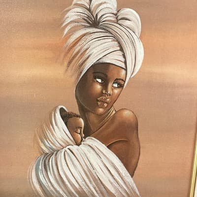 Elaine Dungill 1987 Mother and Child Oil Painting in Gold Frame - Thumbnail 2