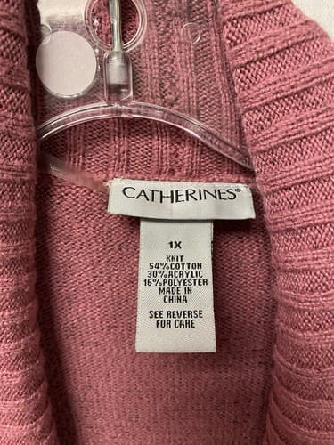 Catherines Sweater Womens 1X Pink Open Cardi Knit Shall Collar Boho Artsy Cozy - Thumbnail 5