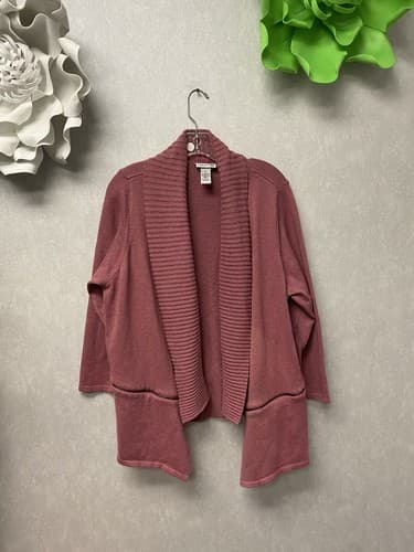 Catherines Sweater Womens 1X Pink Open Cardi Knit Shall Collar Boho Artsy Cozy - Image 1