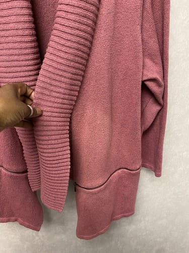 Catherines Sweater Womens 1X Pink Open Cardi Knit Shall Collar Boho Artsy Cozy - Thumbnail 3