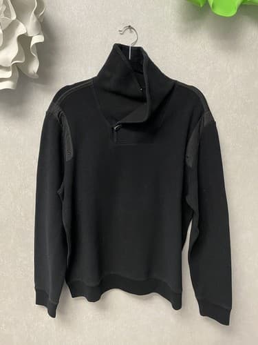 Calvin Klein Men's Sweater Size XL Slim Fit Black Mock Neck Satin Elbow Patches - Image 1
