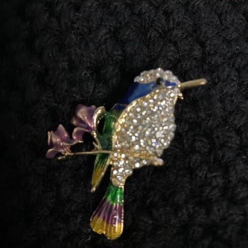 Vintage Style Beautiful SONG BIRD Enamel & Austrian Crystal BROOCH Pin Jewellery - Image 1