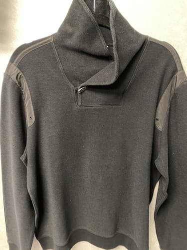 Calvin Klein Men's Sweater Size XL Slim Fit Black Mock Neck Satin Elbow Patches - Thumbnail 2