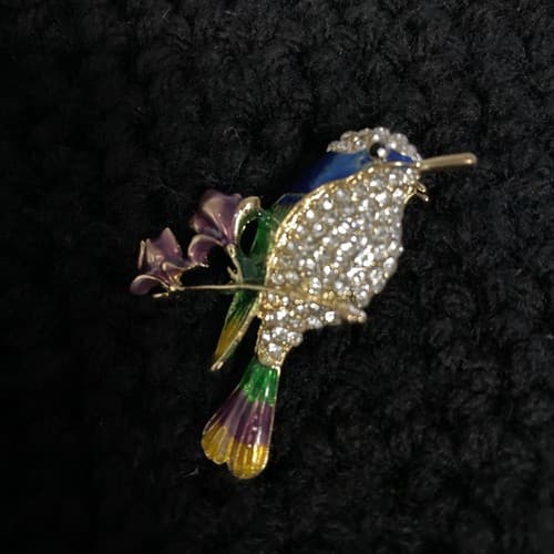 Vintage Style Beautiful SONG BIRD Enamel & Austrian Crystal BROOCH Pin Jewellery - Thumbnail 2