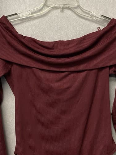 AFRM Bodysuit Burgundy Off Shoulder Ribbed Long Sleeve Size XL - Thumbnail 3