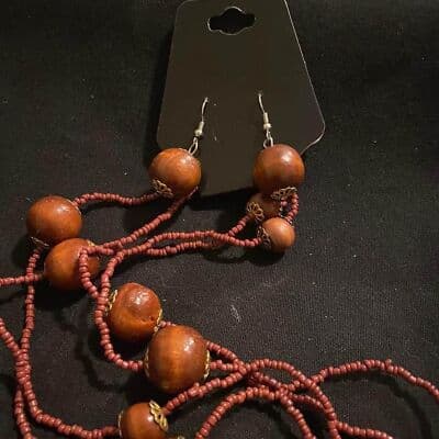 2pc 2 Strand Wood Necklace Set - Thumbnail 2