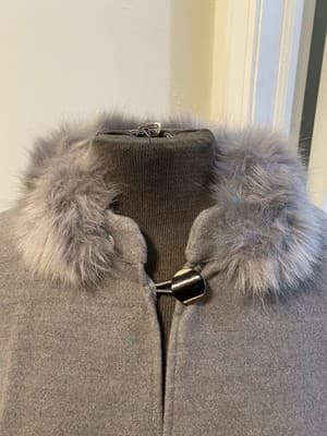 Fleece Poncho Cape Grey, Faux Fur Collar And Cuffs One Size - Thumbnail 2