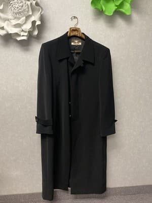 Carmel Zhao Designer Black Overcoat Trench Dress Coat Lightweight Maxi Womens M - Image 1