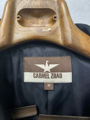 Carmel Zhao Designer Black Overcoat Trench Dress Coat Lightweight Maxi Womens M - Thumbnail 3