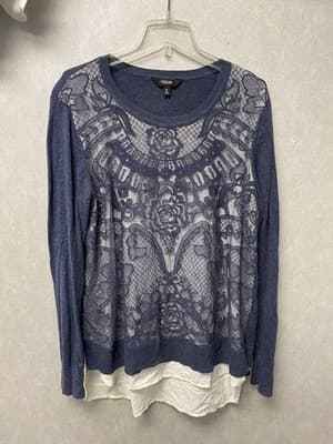 Simply Vera Blue Lace Overlay Classic 2Fer Sweater Top Women's Size XL - Thumbnail 2