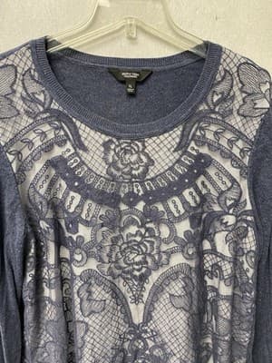 Simply Vera Blue Lace Overlay Classic 2Fer Sweater Top Women's Size XL - Thumbnail 3