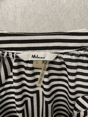 Milano Womens Tunic Blouse Black White Striped V Neck Pleated 3/4 Sleeves Size L - Thumbnail 3