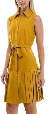 Sharagano Collared Button Down Yellow Sleeveless Belted Midi Dress Sz 12 - Image 1