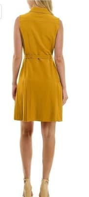 Sharagano Collared Button Down Yellow Sleeveless Belted Midi Dress Sz 12 - Thumbnail 2