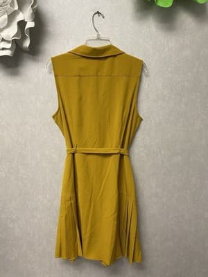 Sharagano Collared Button Down Yellow Sleeveless Belted Midi Dress Sz 12 - Thumbnail 8