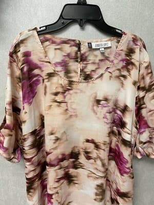Jennifer Lopez Blouse Womens Size Large Short Sleeves Pink Floral Top Hi Lo - Thumbnail 2