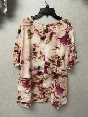 Jennifer Lopez Blouse Womens Size Large Short Sleeves Pink Floral Top Hi Lo - Thumbnail 6