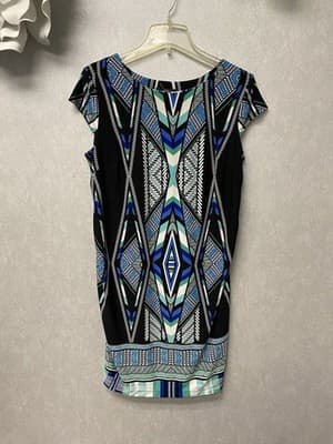R&K Womens Dress Blue Black Teal White Stretch Knit Size Medium - Image 1