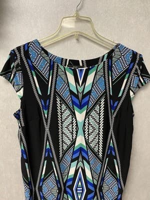 R&K Womens Dress Blue Black Teal White Stretch Knit Size Medium - Thumbnail 2