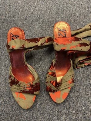 X2B Tan And Metallic Red Sandals Womens Size 8 Block Heels Shoes Wrap Around - Thumbnail 3