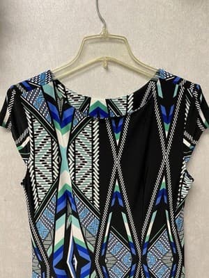 R&K Womens Dress Blue Black Teal White Stretch Knit Size Medium - Thumbnail 6