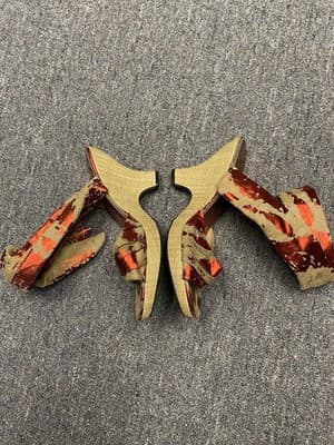 X2B Tan And Metallic Red Sandals Womens Size 8 Block Heels Shoes Wrap Around - Thumbnail 6