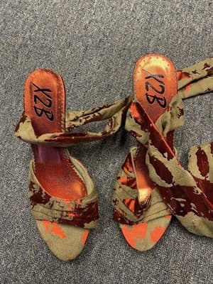 X2B Tan And Metallic Red Sandals Womens Size 8 Block Heels Shoes Wrap Around - Thumbnail 5