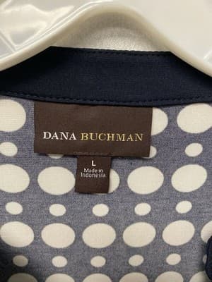 Dana Buchman Long Sleeve Stretch Top Navy/white Polka Dot Top Size Large - Thumbnail 4