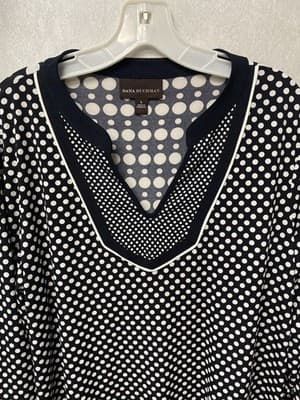 Dana Buchman Long Sleeve Stretch Top Navy/white Polka Dot Top Size Large - Thumbnail 2