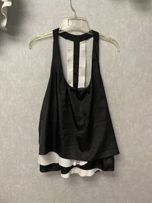 Fun & Flirt Black White Tiered Open Racerback Tank Womens Size Large - Image 1