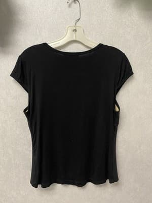 Karen Kane Black/Tan CUTOUT FAUX LEATHER TOP w/stretch Ponte Back Size Large - Thumbnail 5