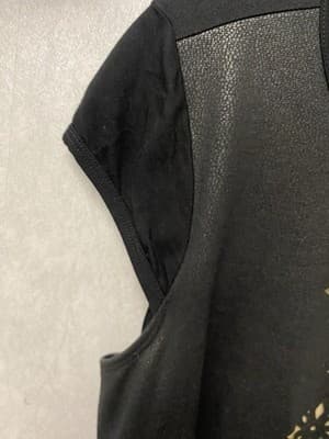 Karen Kane Black/Tan CUTOUT FAUX LEATHER TOP w/stretch Ponte Back Size Large - Thumbnail 4