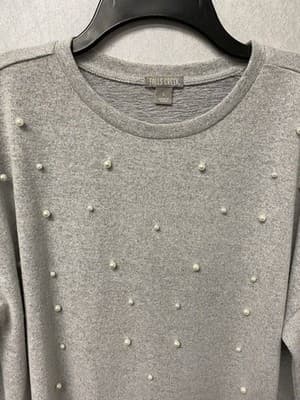 Falls Creek Grey Lightweight Sweater With Pearls Size Large - Thumbnail 2