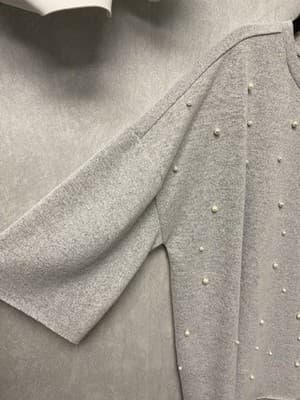 Falls Creek Grey Lightweight Sweater With Pearls Size Large - Thumbnail 3