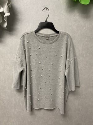 Falls Creek Grey Lightweight Sweater With Pearls Size Large - Image 1