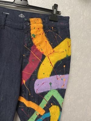 Revamped Denim Multi Hand Painted Capris Size 14 - Thumbnail 2