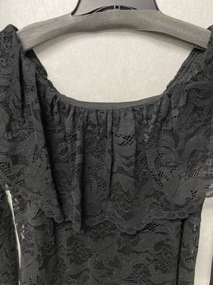 CUPIO BLACK BOHO LINED LACE DOUBLE RUFFLE BELL SLEEVE BLOUSE TOP Med - Thumbnail 3