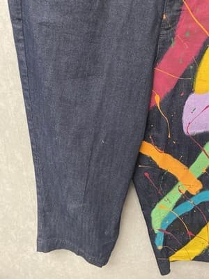 Revamped Denim Multi Hand Painted Capris Size 14 - Thumbnail 3