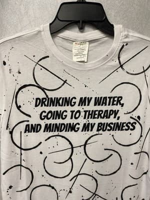 Revamped White/ Black Hand Painted T-shirt Size Small Drinking My Water Theme - Thumbnail 2