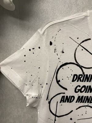 Revamped White/ Black Hand Painted T-shirt Size Small Drinking My Water Theme - Thumbnail 4