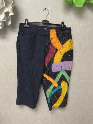 Revamped Denim Multi Hand Painted Capris Size 14 - Image 1