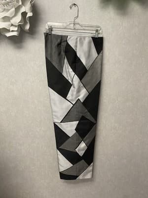 Revamped Gray/Black Angles Hand Painted Pants Size 16 - Thumbnail 12