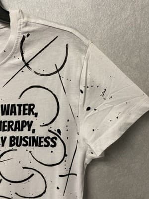 Revamped White/ Black Hand Painted T-shirt Size Small Drinking My Water Theme - Thumbnail 5