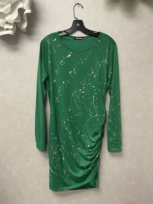 Revamped Green/White Splatter Hand Painted Dress Size Large - Image 1