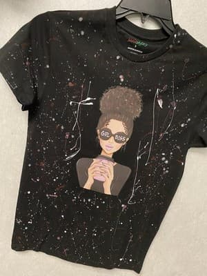 Revamped Black/Pink Boss Girl Spattered T-Shirt Size Small - Thumbnail 3