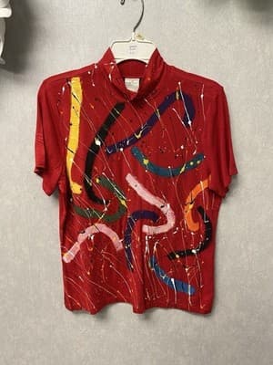 Revamped Red Multi Hand Painted Knit Top Size Large - Image 1