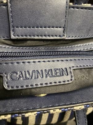 Calvin Klein Evelyn Daytona Mini Satchel Tote Bag Navy Blue Canvas Gold Hardware - Thumbnail 9
